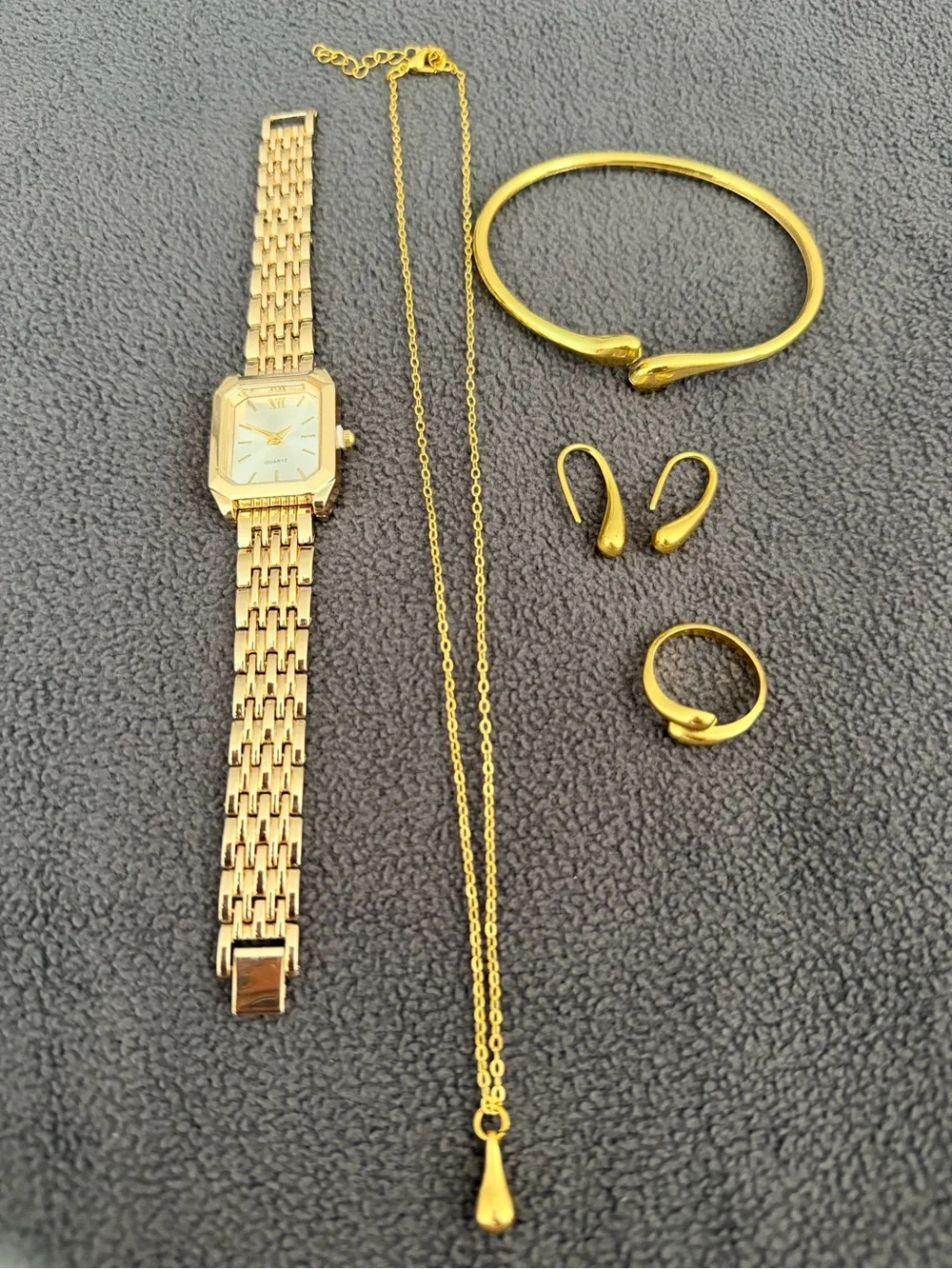 Gold-Tone Women's Jewelry Set – Necklace, Bracelet, Ring, Earrings, Watch